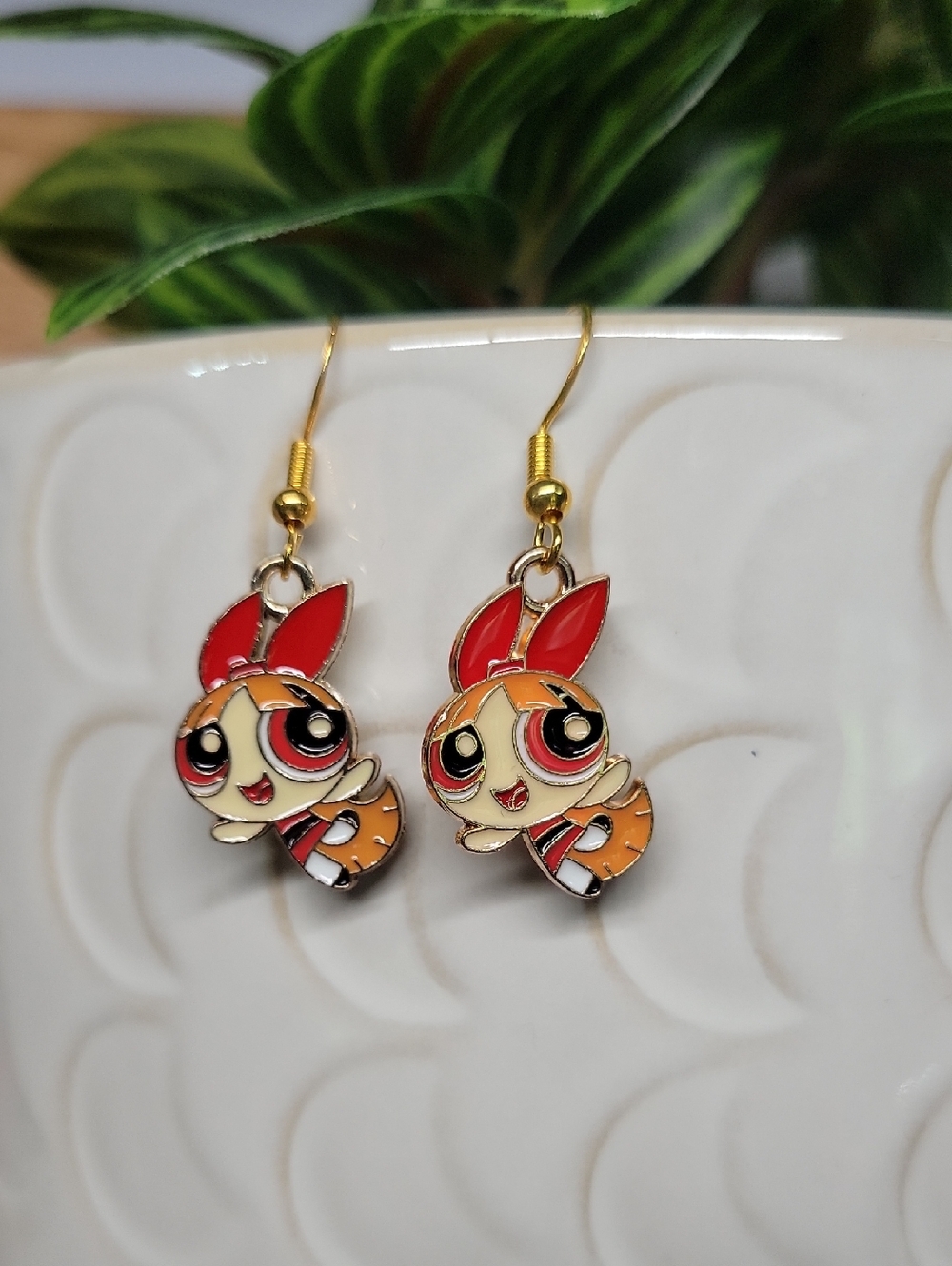 Powerpuff Girls Blossom Enamel Dangle Earrings - Red & Orange